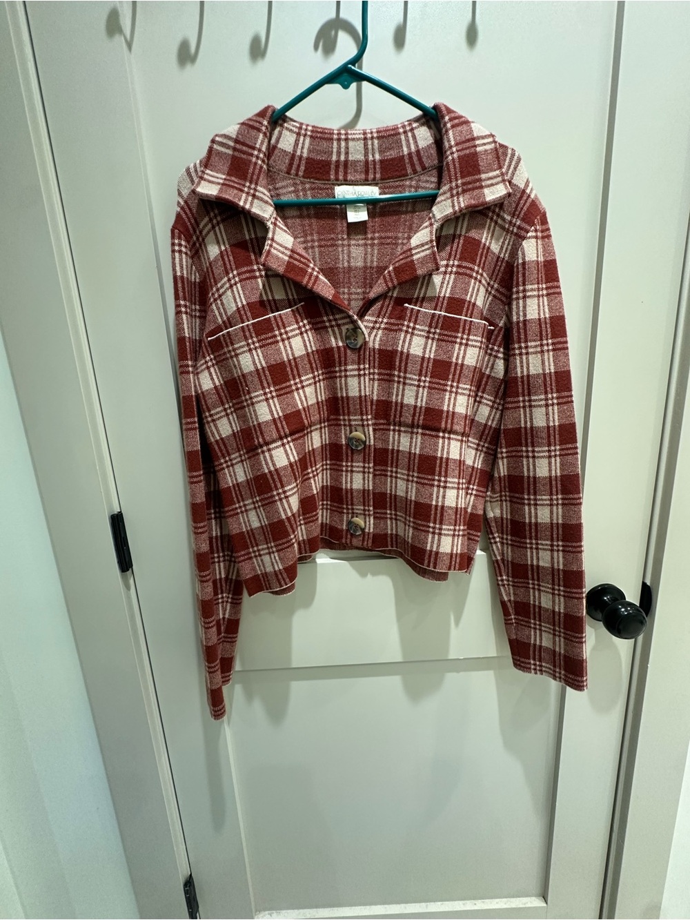 Cynthia Rowley Red & Cream Plaid Button Jacket